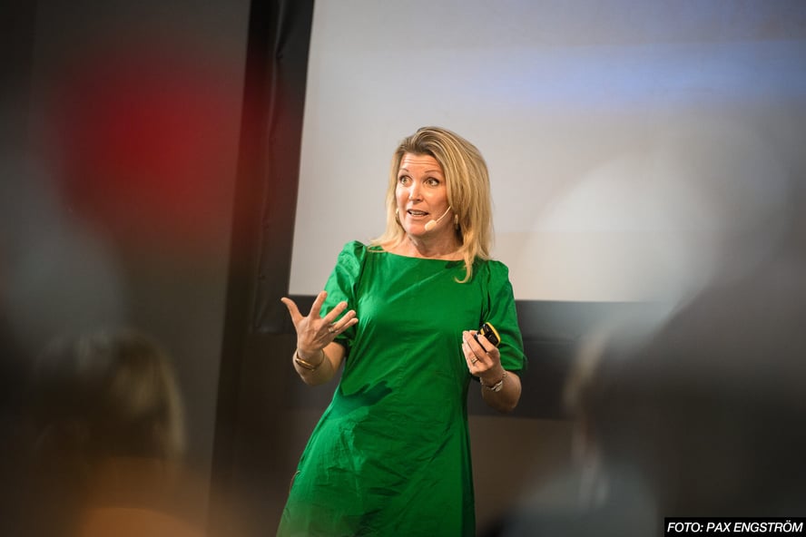 Karin Zingmark på scenen under Di Gasells nätverkslunch